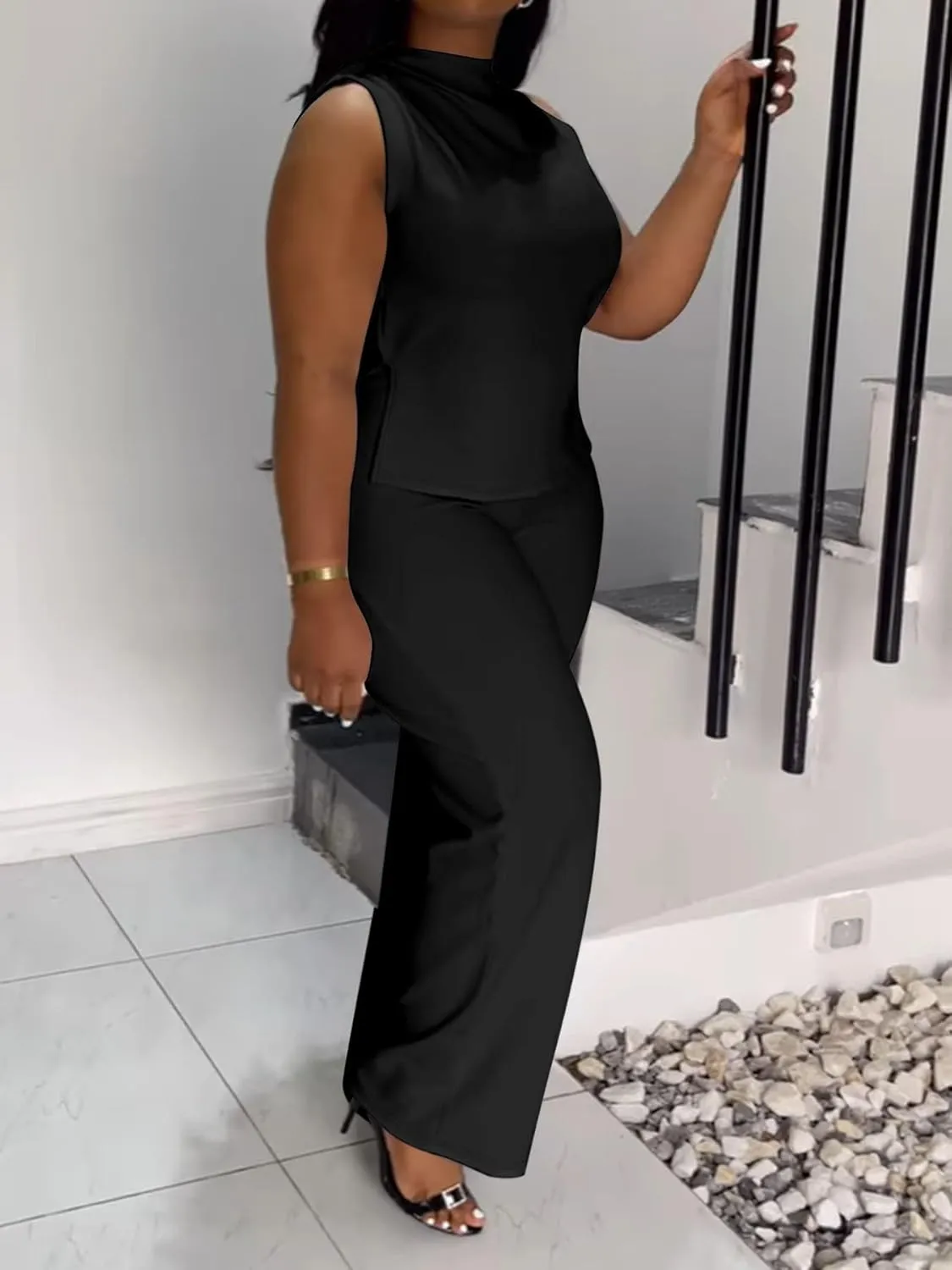 2 Piece Wide Leg Pants Set for Women Summer Casual Plus Size Sleeveless Shirt Long Pant Sets Sexy