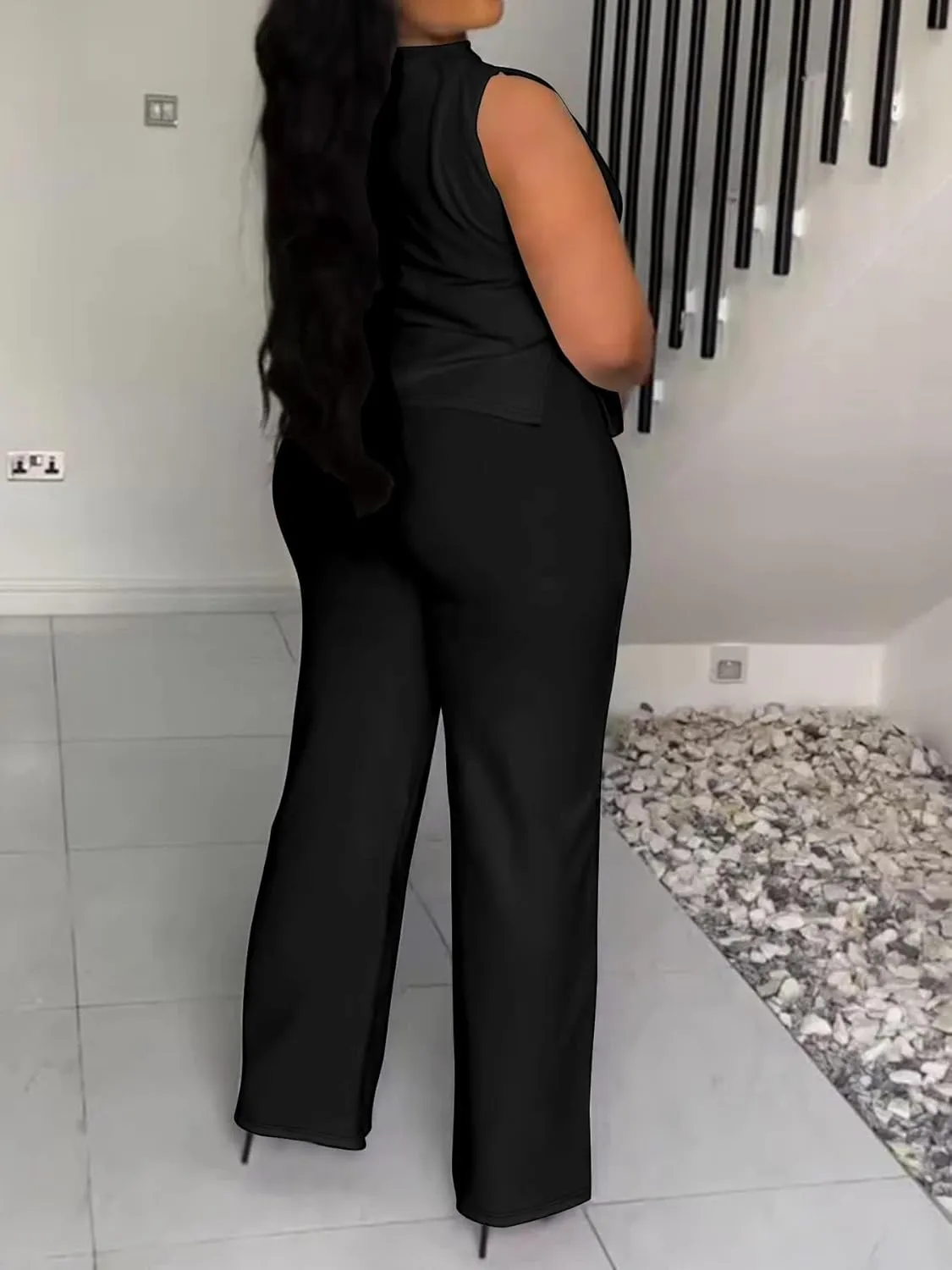 2 Piece Wide Leg Pants Set for Women Summer Casual Plus Size Sleeveless Shirt Long Pant Sets Sexy