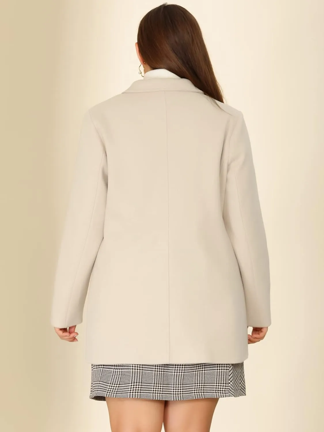 Agnes Orinda Women's Plus Size Notched Lapel Double Breasted Long Coat