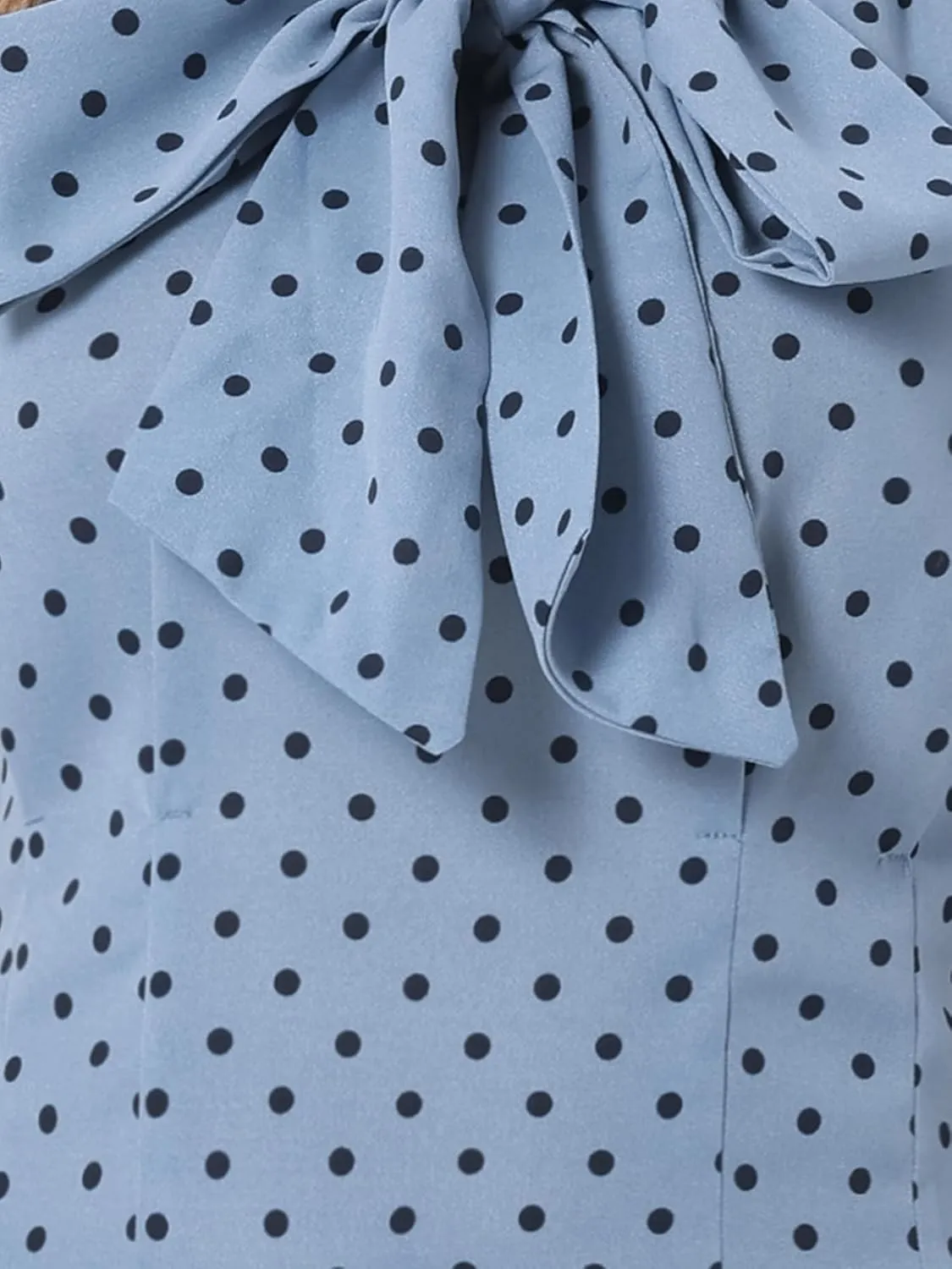 Allegra K Women's Polka Dots Tie Neck Blouse Summer Ruffled Cap Sleeve Office Top