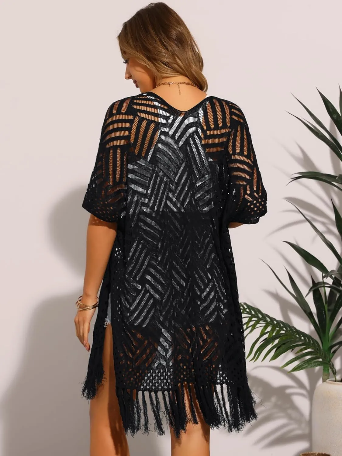 Allegra K Women's Summer Crochet Cardigan Short Sleeve Open Front Lightweight Boho Cover Up Cardigans