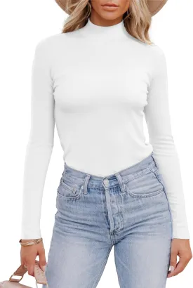 Areecin Women's Mock Neck Tops Long Sleeve Shirts Ribbed Knit Slim Fitted Casual Pullovers Tee Basic Tops