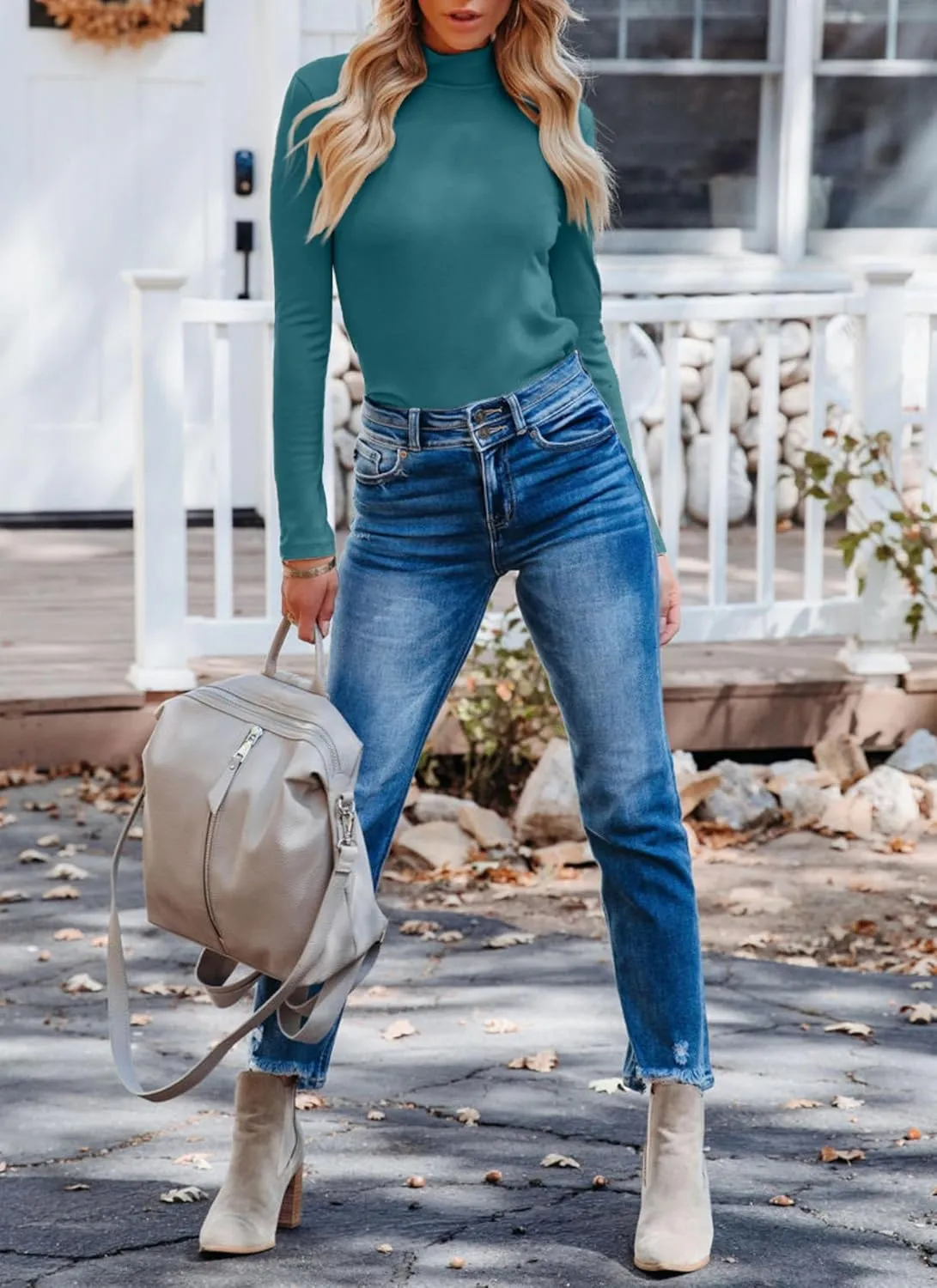 Areecin Women's Mock Neck Tops Long Sleeve Shirts Ribbed Knit Slim Fitted Casual Pullovers Tee Basic Tops