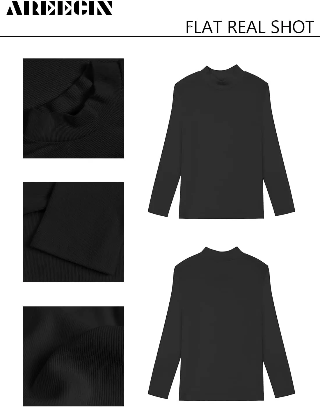 Areecin Women's Mock Neck Tops Long Sleeve Shirts Ribbed Knit Slim Fitted Casual Pullovers Tee Basic Tops