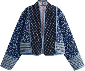 Arssm Women Floral Quilted Puffer Jacket Cropped Lightweight Patchwork Vintage Padded Short Coat Outerwear