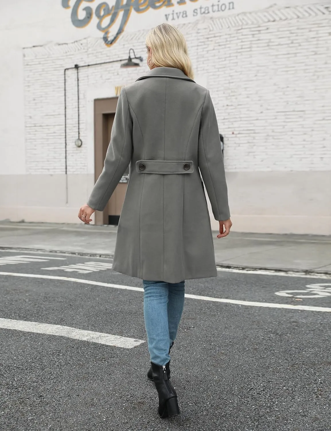 Bankeng Women Winter Wool Blend Camel Mid-Long Coat Notch Double-Breasted Lapel Jacket Outwear