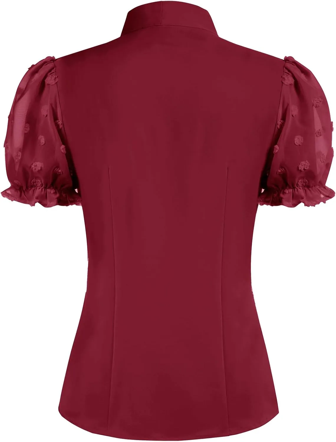 Belle Poque Summer Short Sleeve Office Button Down Blouse Vintage Business Casual Shirts Tops with Bow Tie