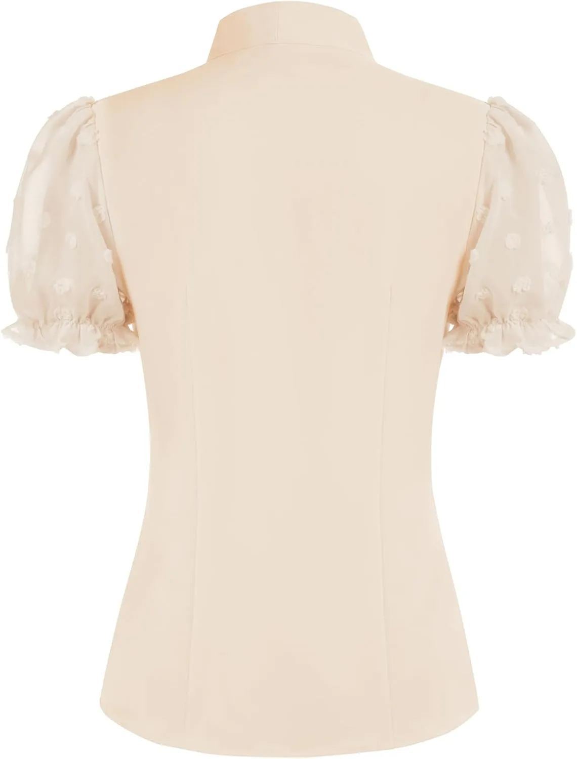 Belle Poque Summer Short Sleeve Office Button Down Blouse Vintage Business Casual Shirts Tops with Bow Tie