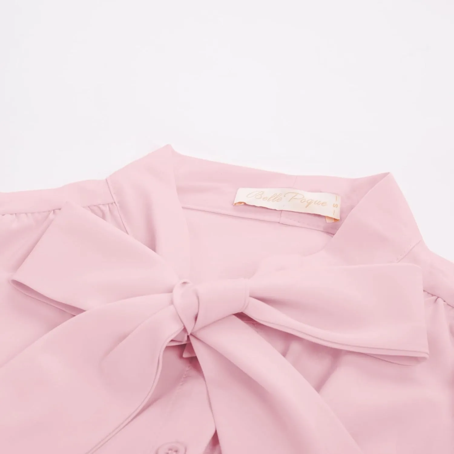 Belle Poque Summer Short Sleeve Office Button Down Blouse Vintage Business Casual Shirts Tops with Bow Tie