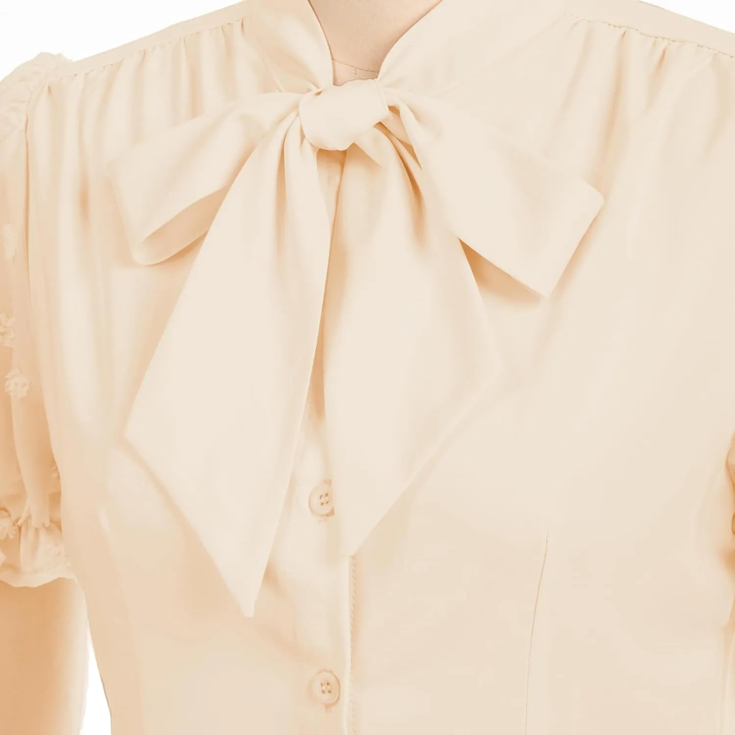 Belle Poque Summer Short Sleeve Office Button Down Blouse Vintage Business Casual Shirts Tops with Bow Tie