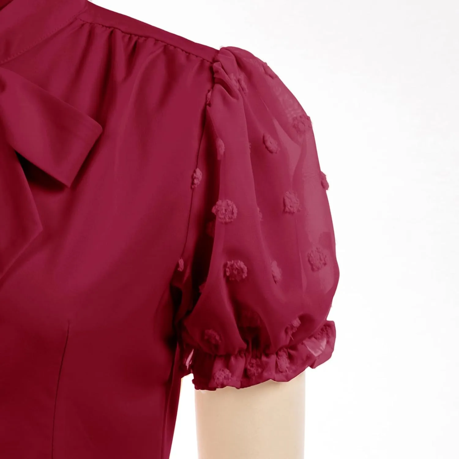 Belle Poque Summer Short Sleeve Office Button Down Blouse Vintage Business Casual Shirts Tops with Bow Tie