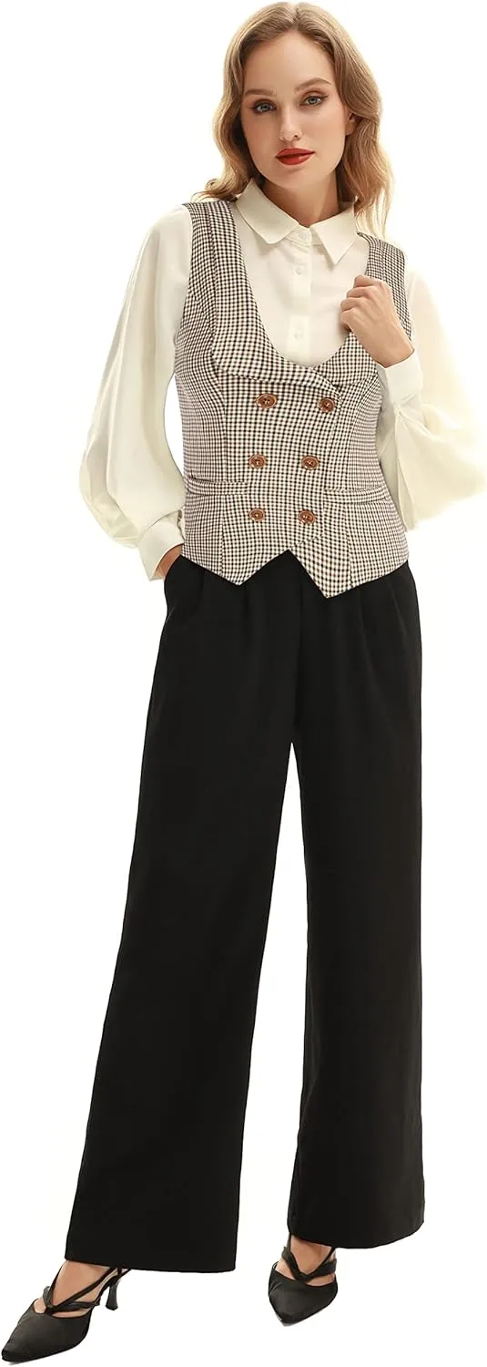 Belle Poque Women's Vintage Waistcoat Vest Suit Vests Double Breasted Sleeveless Blazer Coats