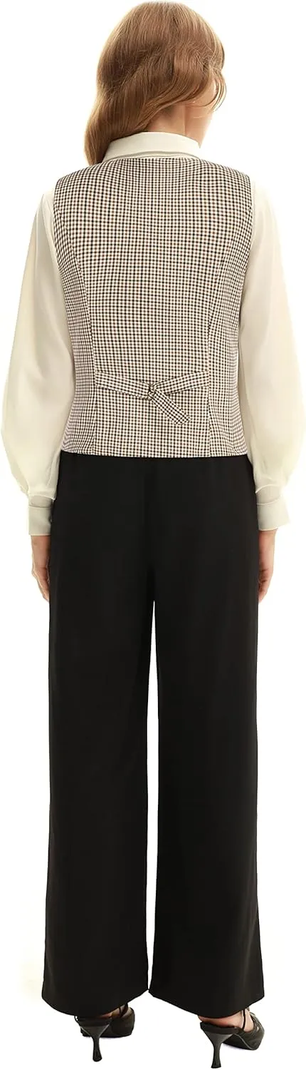 Belle Poque Women's Vintage Waistcoat Vest Suit Vests Double Breasted Sleeveless Blazer Coats