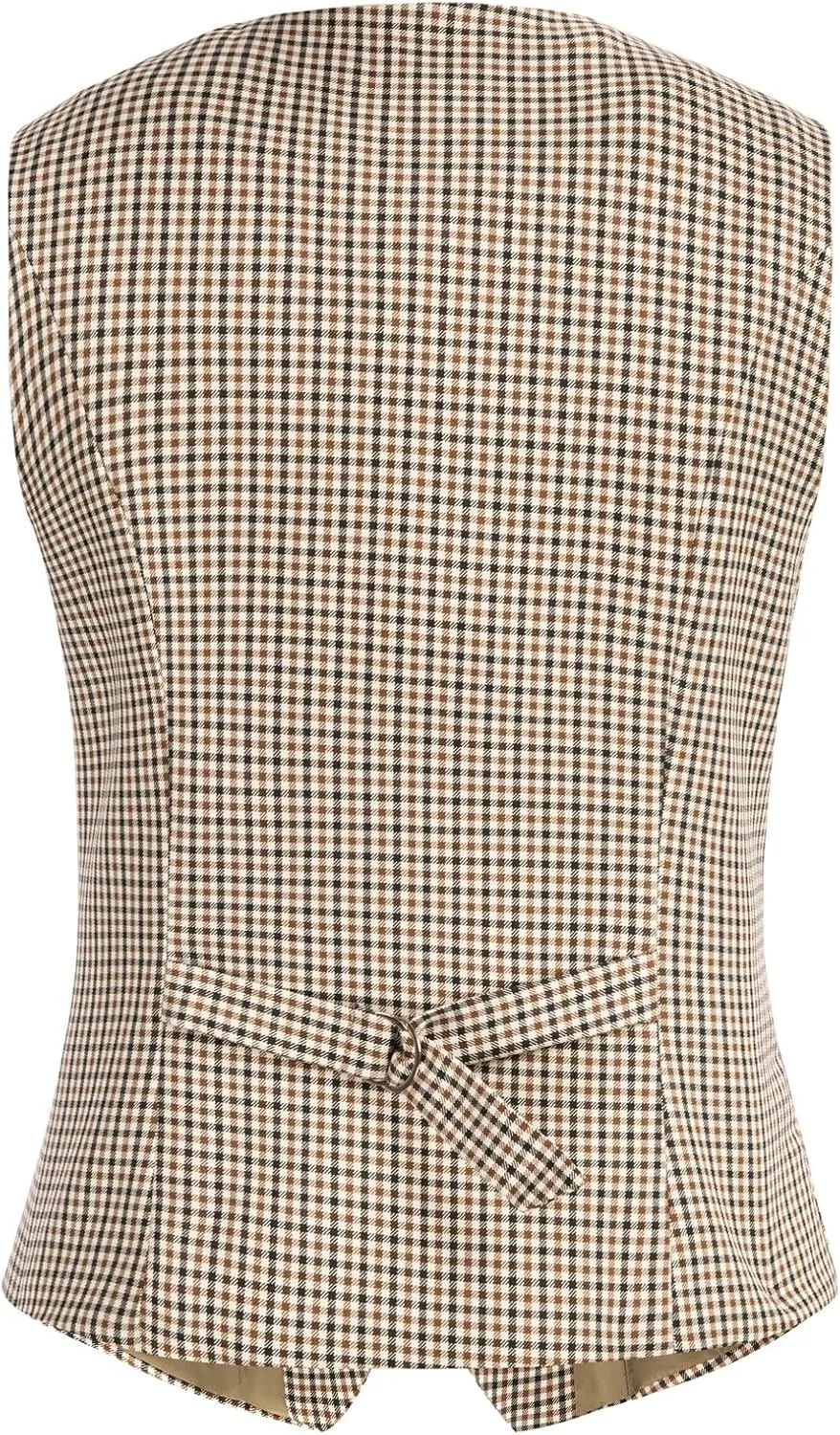 Belle Poque Women's Vintage Waistcoat Vest Suit Vests Double Breasted Sleeveless Blazer Coats