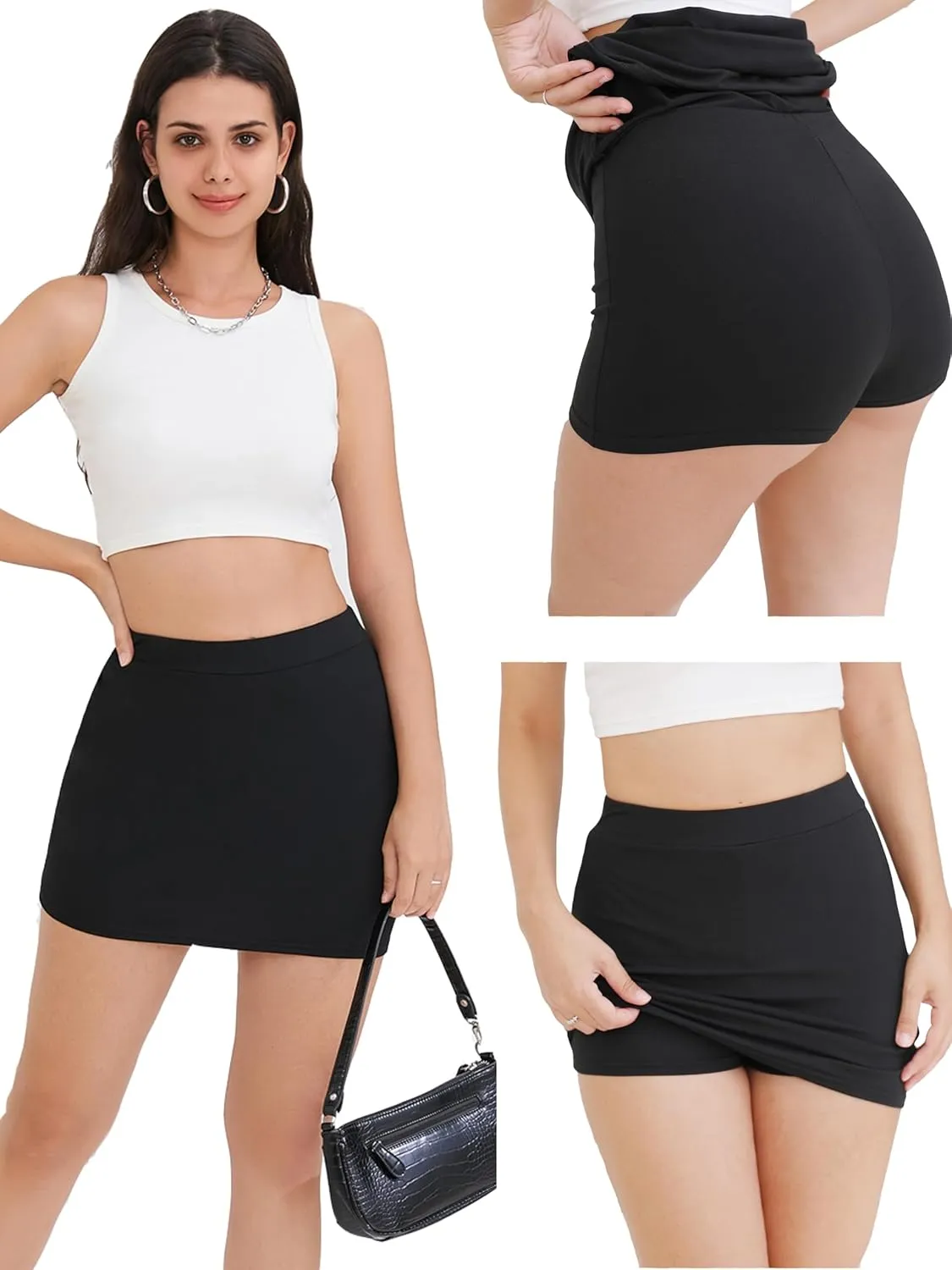 Black Mini Skirt Skort for Women Leopard Pencil Bodycon Short Skirts with Shorts Underneath y2k Cargo Skirt