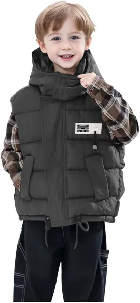Boys Sleeveless Hooded Quilted Puffer Vest Lightweight Insulated Warm Winter Toddler Durable Casual Wear