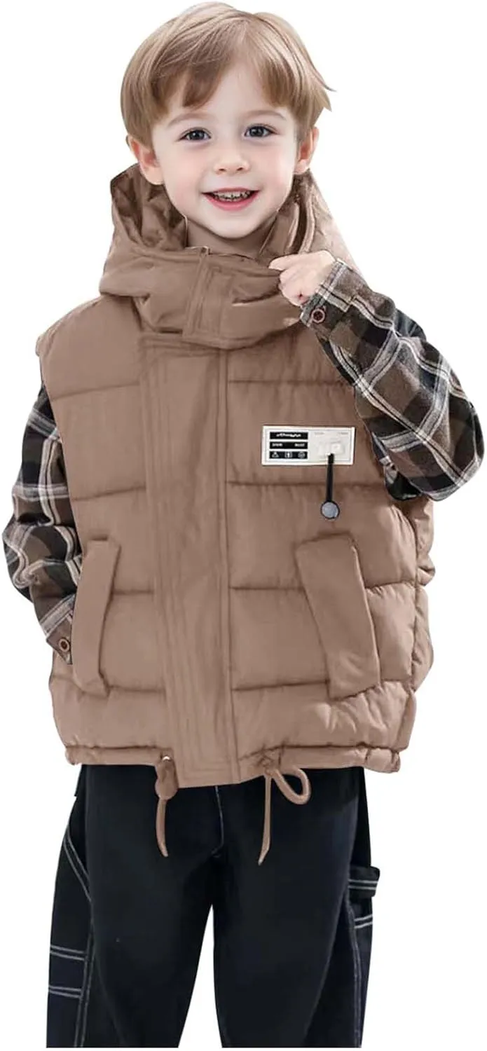 Boys Sleeveless Hooded Quilted Puffer Vest Lightweight Insulated Warm Winter Toddler Durable Casual Wear