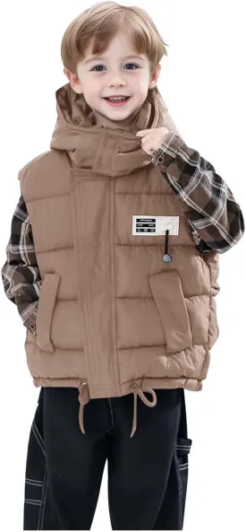 Boys Sleeveless Hooded Quilted Puffer Vest Lightweight Insulated Warm Winter Toddler Durable Casual Wear