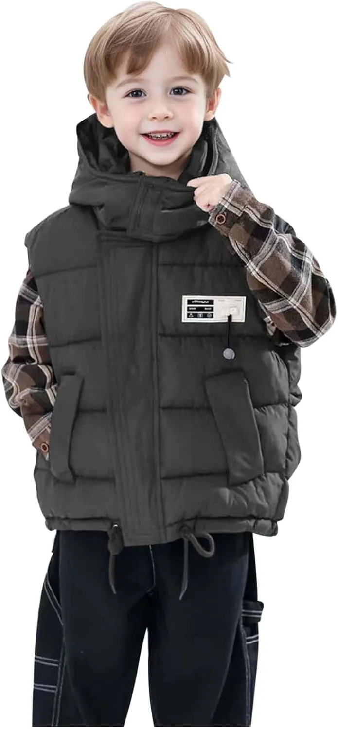 Boys Sleeveless Hooded Quilted Puffer Vest Lightweight Insulated Warm Winter Toddler Durable Casual Wear