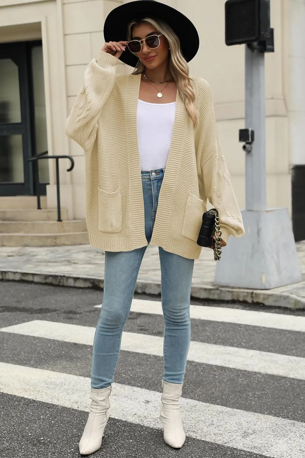 Cakulo Womens 2024 Oversized Chunky Cardigan Sweaters Fall Fashion Open Front Knit Long Sleeve Pockets Cardigans