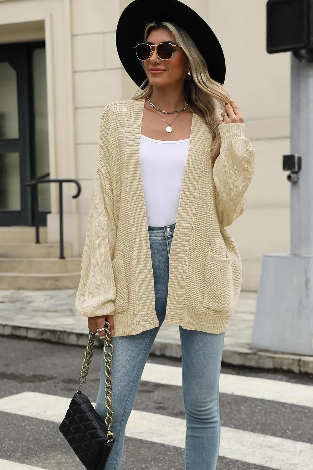 Cakulo Womens 2024 Oversized Chunky Cardigan Sweaters Fall Fashion Open Front Knit Long Sleeve Pockets Cardigans