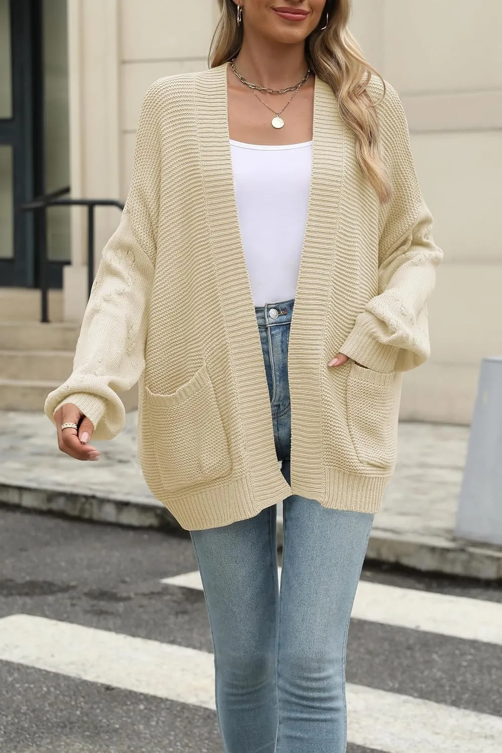 Cakulo Womens 2024 Oversized Chunky Cardigan Sweaters Fall Fashion Open Front Knit Long Sleeve Pockets Cardigans