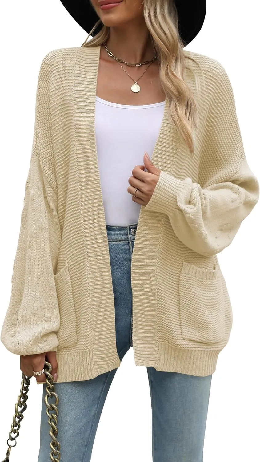 Cakulo Womens 2024 Oversized Chunky Cardigan Sweaters Fall Fashion Open Front Knit Long Sleeve Pockets Cardigans