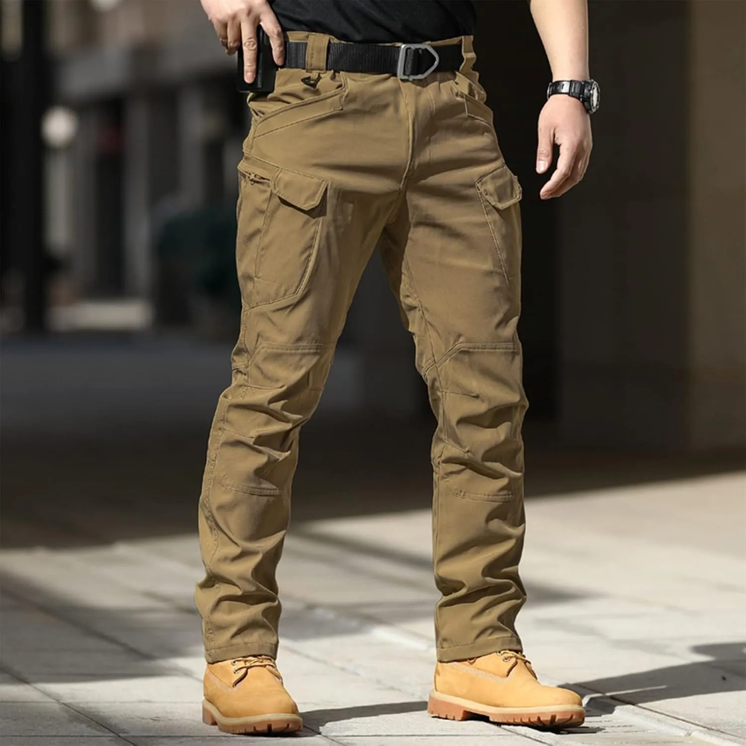 Cargo Pants for Men Multi Pocket Athletic Trousers Military Fan Elastic Waistband Work Lounge Overalls