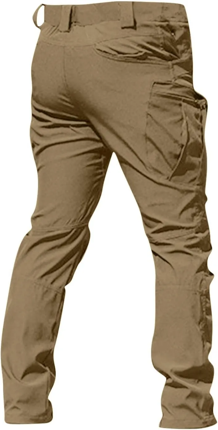 Cargo Pants for Men Multi Pocket Athletic Trousers Military Fan Elastic Waistband Work Lounge Overalls