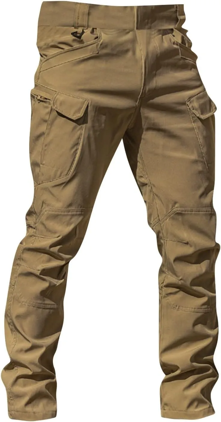 Cargo Pants for Men Multi Pocket Athletic Trousers Military Fan Elastic Waistband Work Lounge Overalls