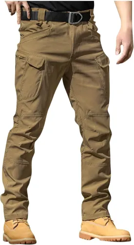 Cargo Pants for Men Multi Pocket Athletic Trousers Military Fan Elastic Waistband Work Lounge Overalls
