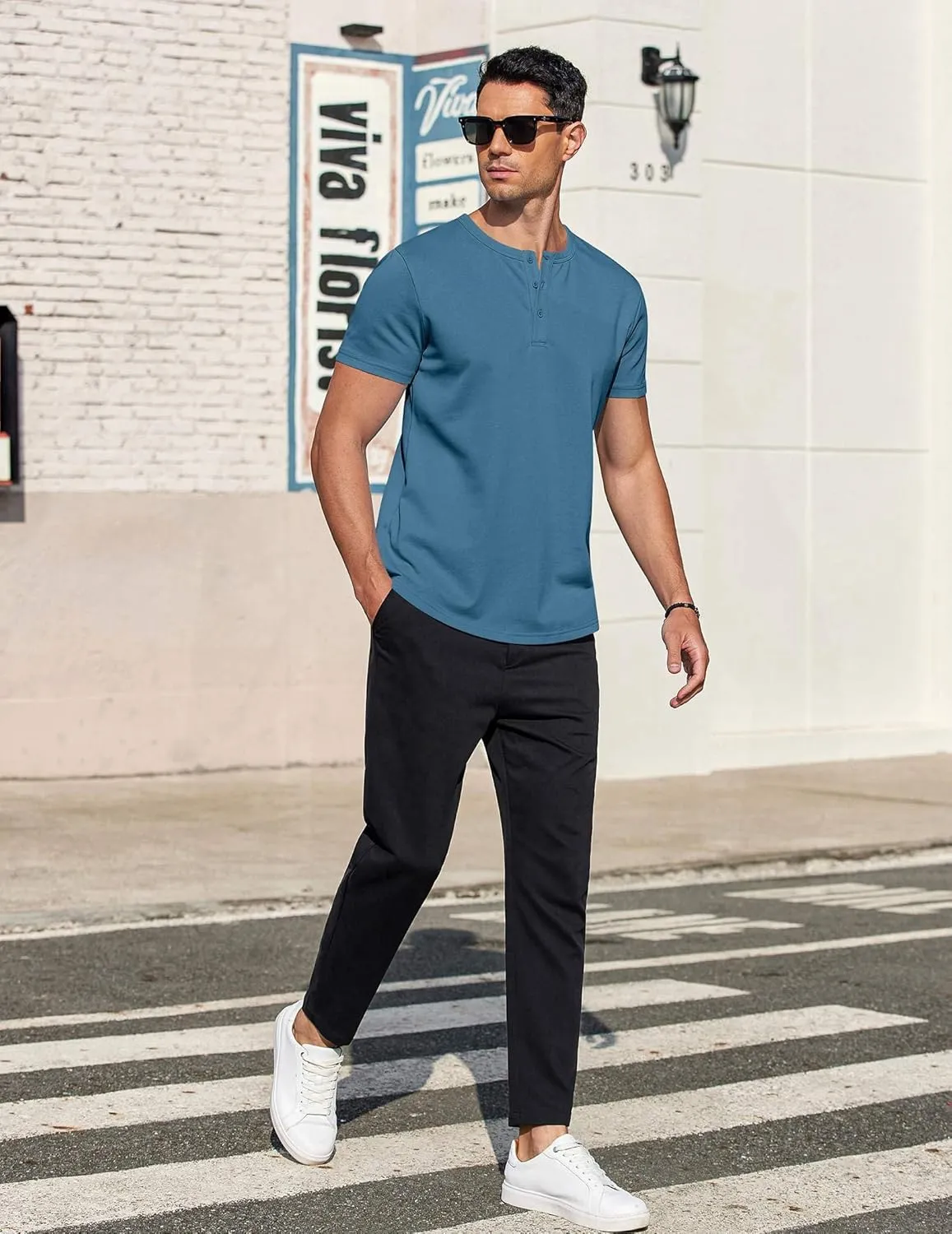 COOFANDY Men's Casual Henley T-Shirts Summer Short Sleeve Cotton Shirts Basic Button Tee Tops