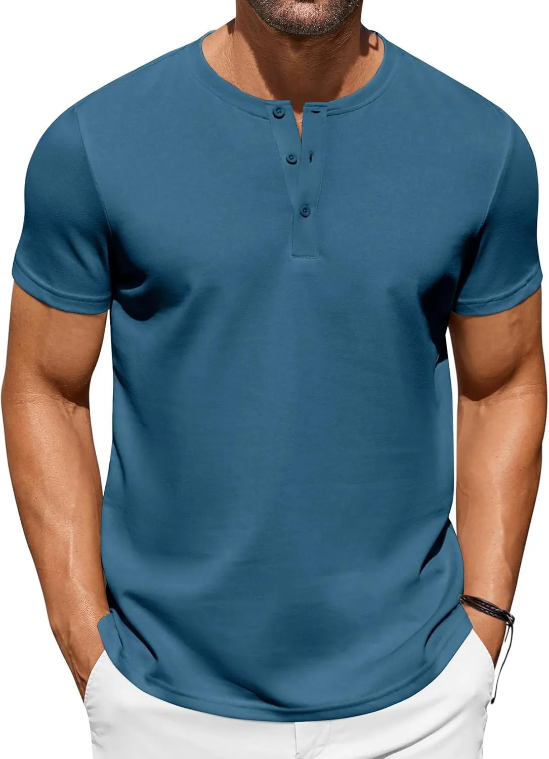 COOFANDY Men's Casual Henley T-Shirts Summer Short Sleeve Cotton Shirts Basic Button Tee Tops