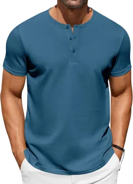 COOFANDY Men's Casual Henley T-Shirts Summer Short Sleeve Cotton Shirts Basic Button Tee Tops