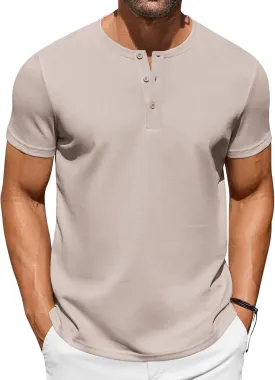 COOFANDY Men's Casual Henley T-Shirts Summer Short Sleeve Cotton Shirts Basic Button Tee Tops
