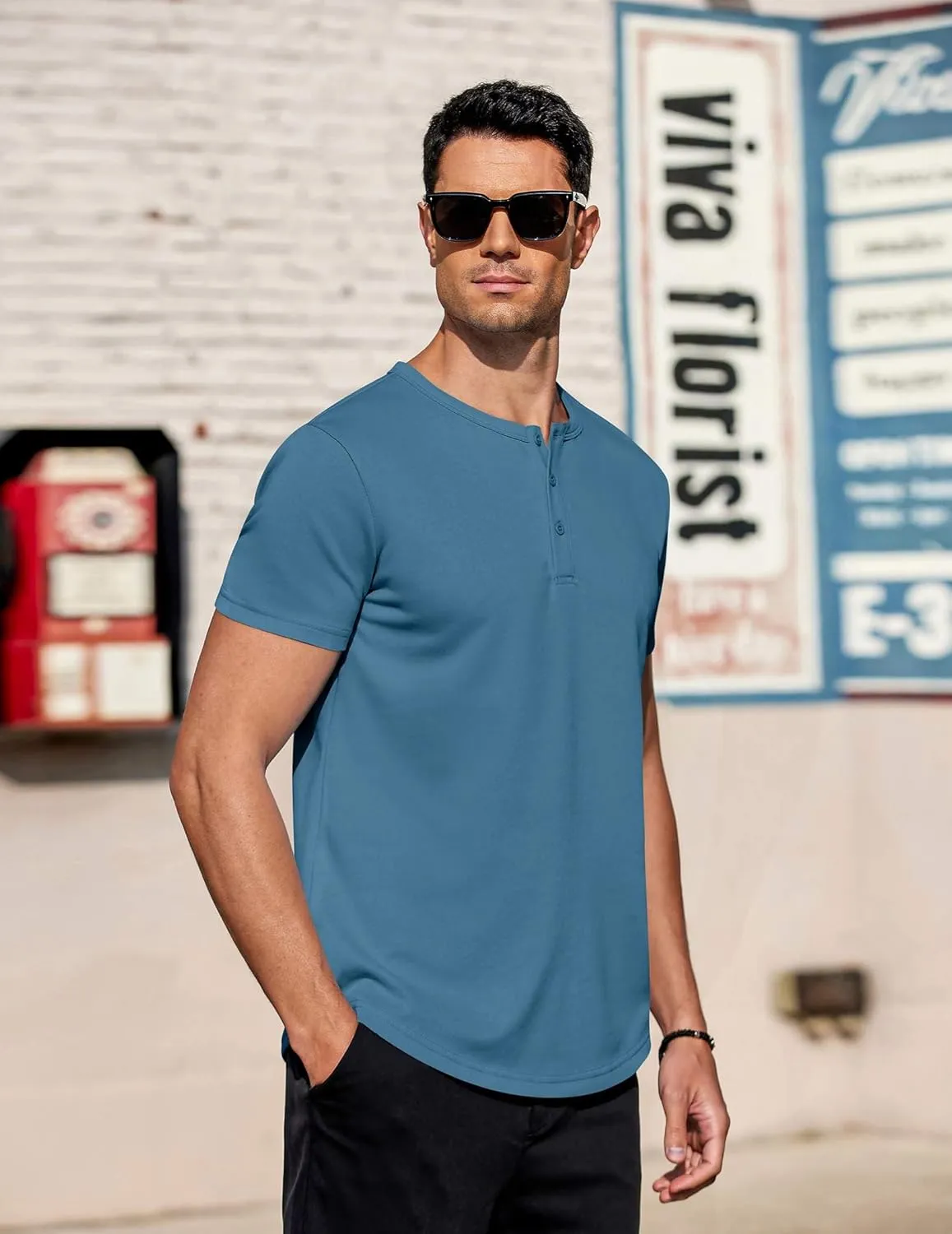 COOFANDY Men's Casual Henley T-Shirts Summer Short Sleeve Cotton Shirts Basic Button Tee Tops