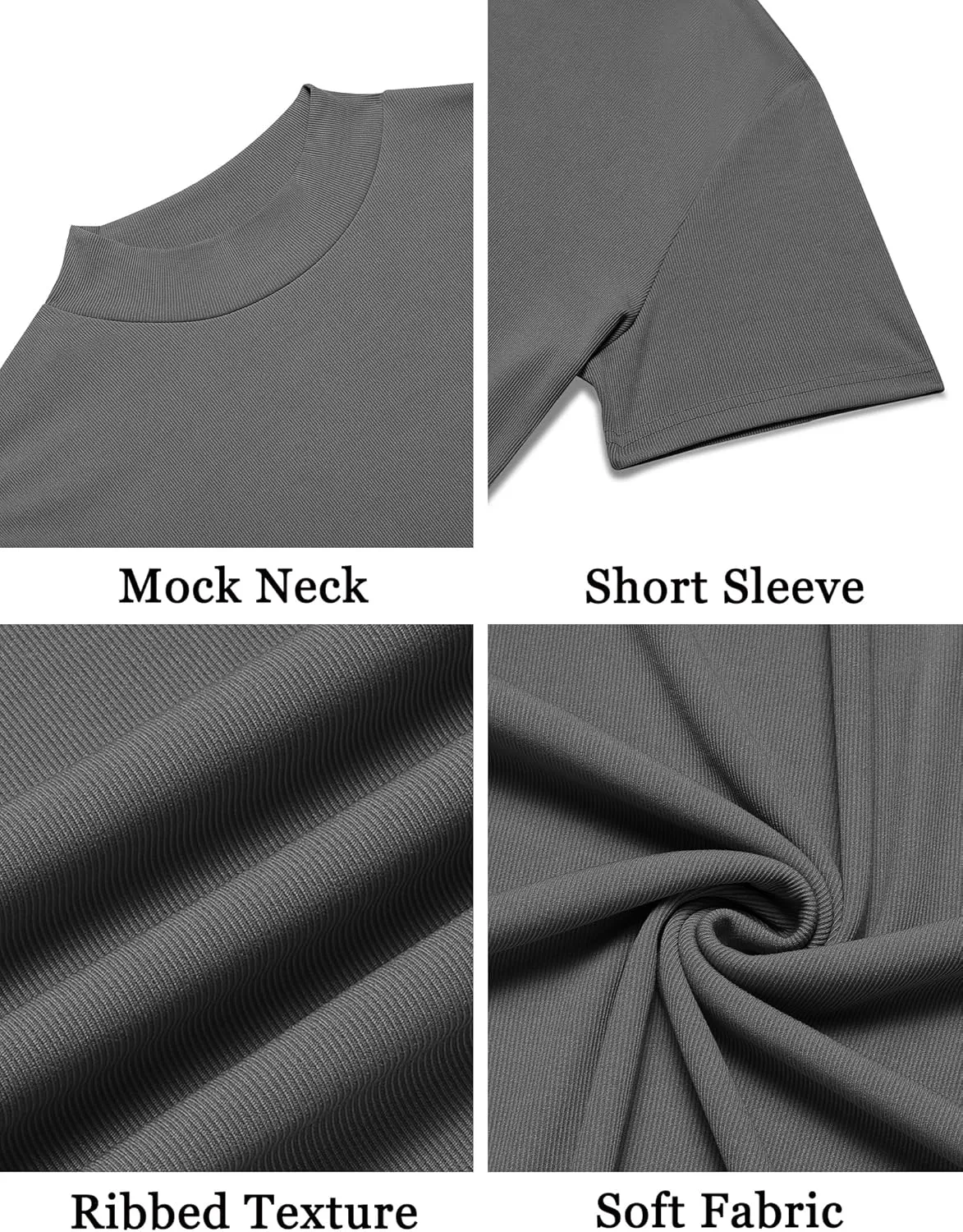 COOFANDY Mens Mock Turtleneck Shirts Short Sleeve Casual Basic T-Shirts Ribbed Solid Pullover Tops