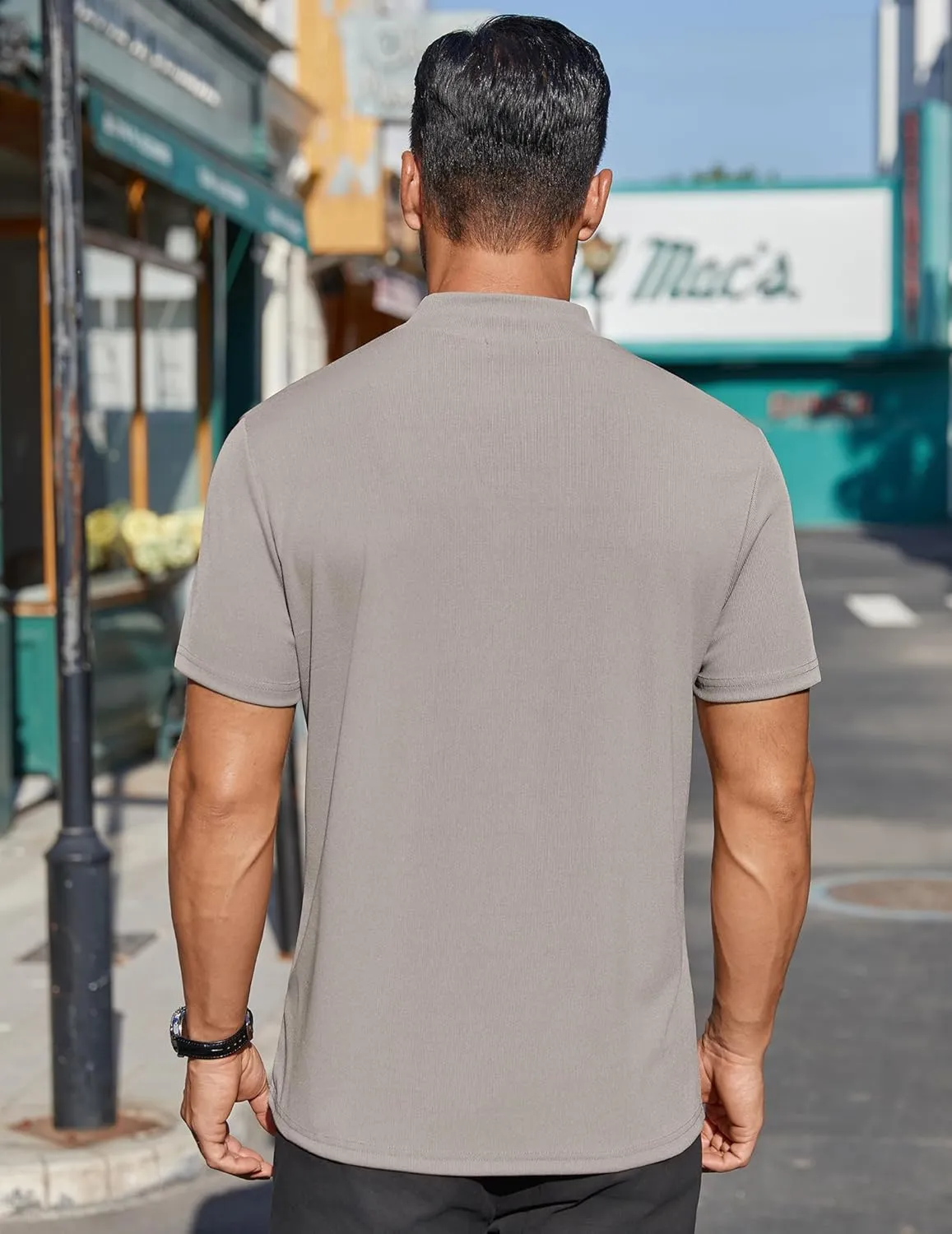 COOFANDY Mens Mock Turtleneck Shirts Short Sleeve Casual Basic T-Shirts Ribbed Solid Pullover Tops