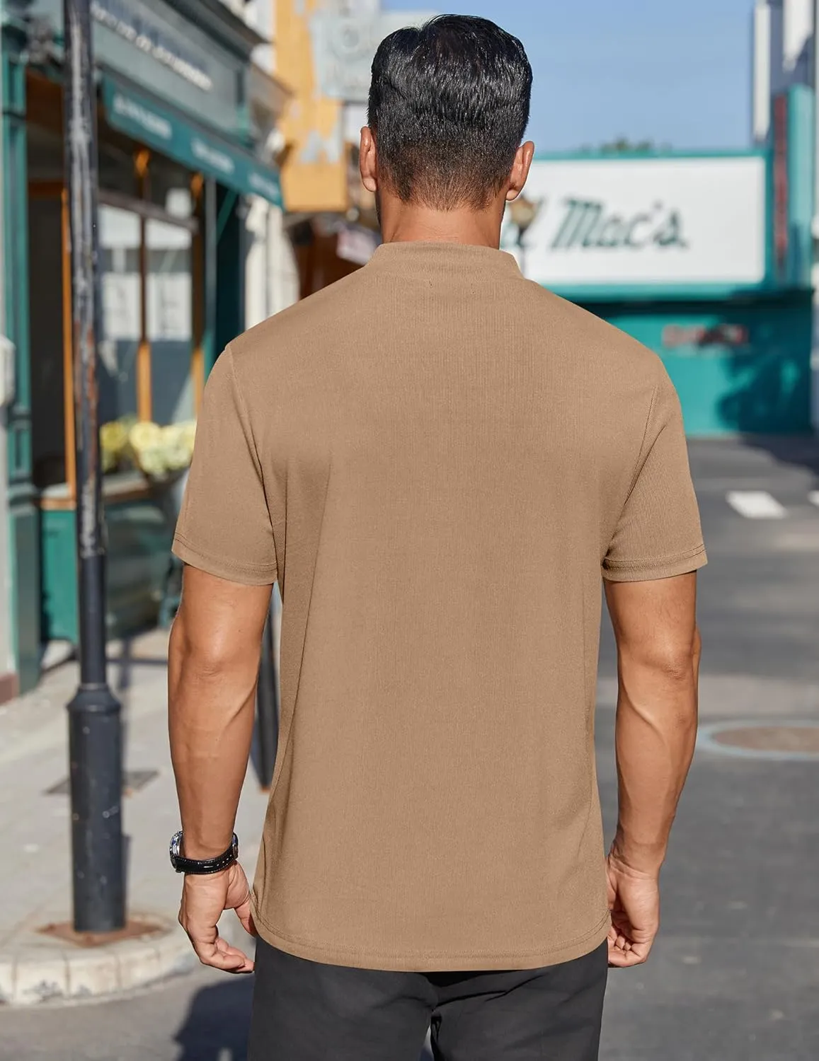 COOFANDY Mens Mock Turtleneck Shirts Short Sleeve Casual Basic T-Shirts Ribbed Solid Pullover Tops