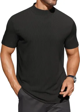 COOFANDY Mens Mock Turtleneck Shirts Short Sleeve Casual Basic T-Shirts Ribbed Solid Pullover Tops