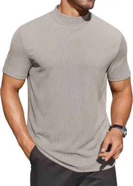 COOFANDY Mens Mock Turtleneck Shirts Short Sleeve Casual Basic T-Shirts Ribbed Solid Pullover Tops