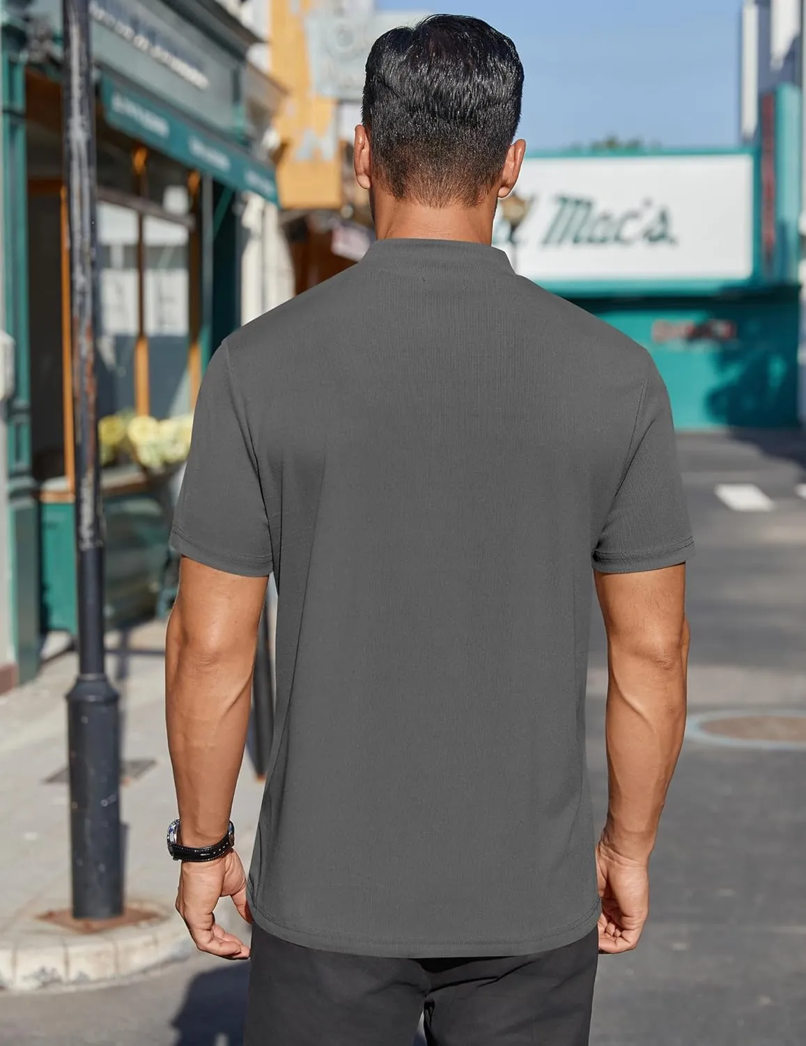 COOFANDY Mens Mock Turtleneck Shirts Short Sleeve Casual Basic T-Shirts Ribbed Solid Pullover Tops