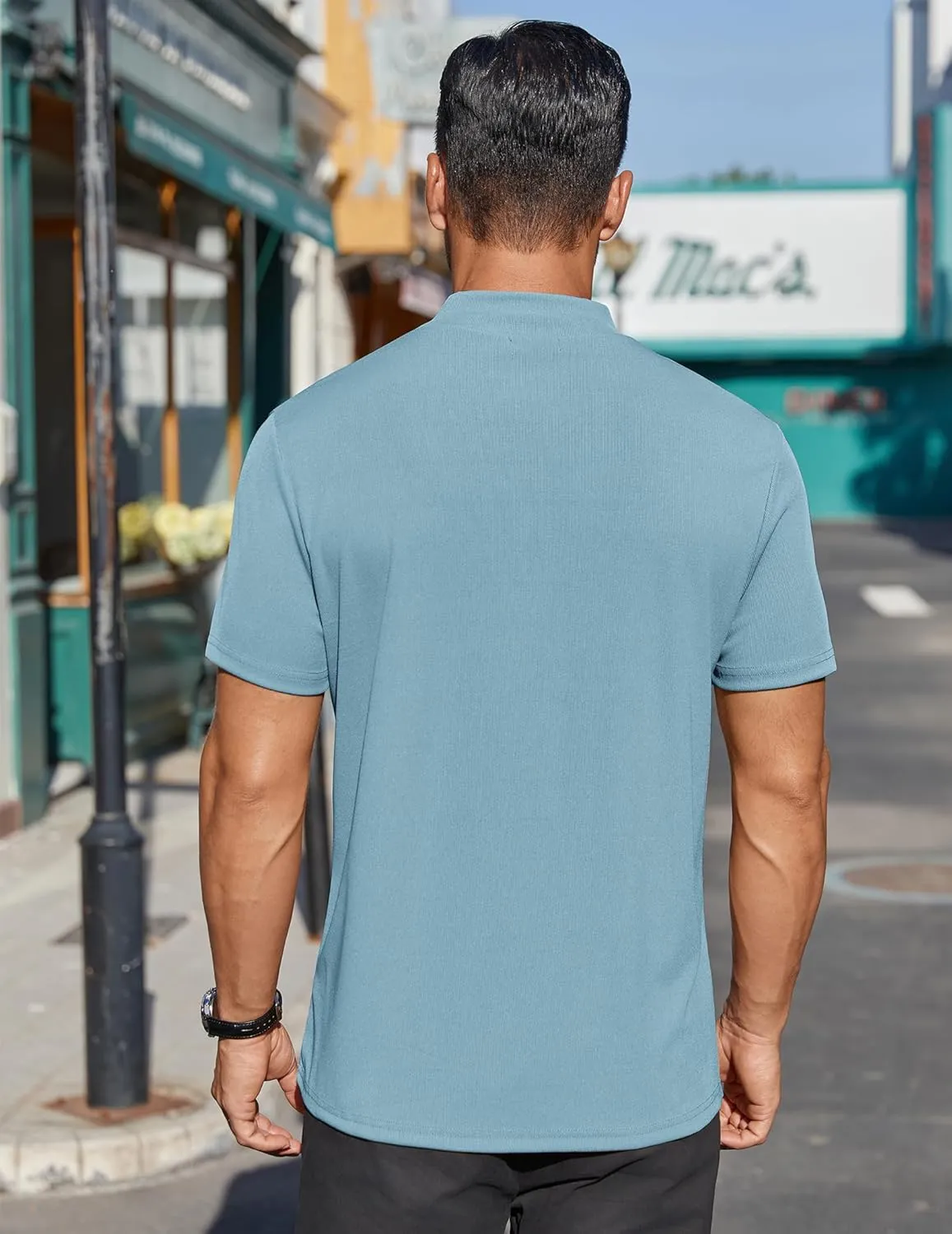 COOFANDY Mens Mock Turtleneck Shirts Short Sleeve Casual Basic T-Shirts Ribbed Solid Pullover Tops