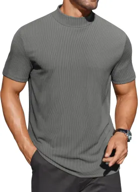 COOFANDY Mens Mock Turtleneck Shirts Short Sleeve Casual Basic T-Shirts Ribbed Solid Pullover Tops