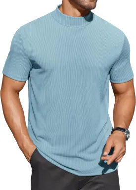 COOFANDY Mens Mock Turtleneck Shirts Short Sleeve Casual Basic T-Shirts Ribbed Solid Pullover Tops