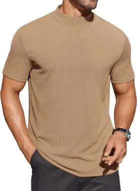 COOFANDY Mens Mock Turtleneck Shirts Short Sleeve Casual Basic T-Shirts Ribbed Solid Pullover Tops