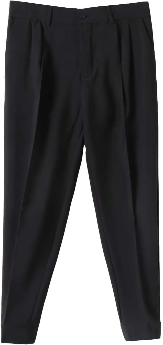 CRNTCEM Men's Cropped Golf Pants Ankle-Length Flat-Front Business Formal Dress Pants Pleated Straight Leg Casual Trousers