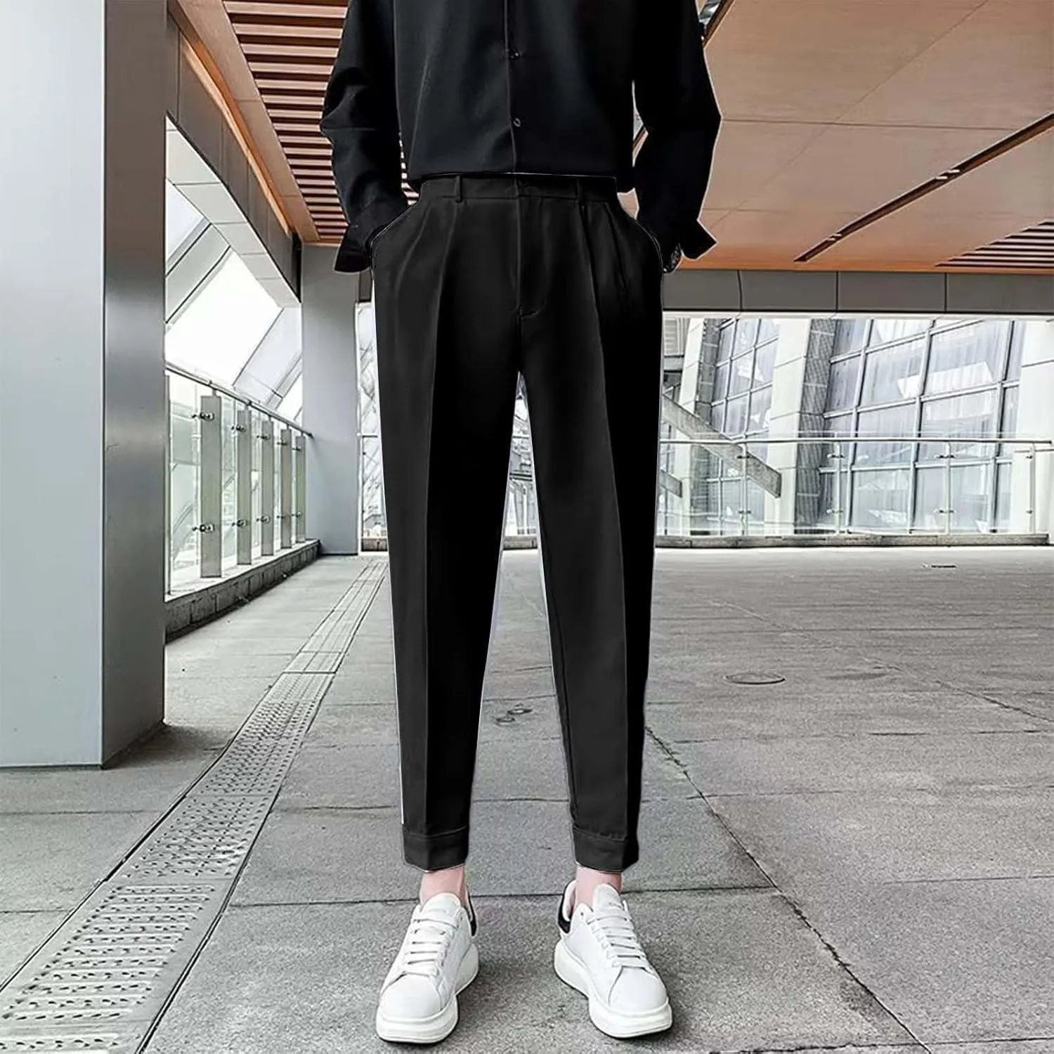 CRNTCEM Men's Cropped Golf Pants Ankle-Length Flat-Front Business Formal Dress Pants Pleated Straight Leg Casual Trousers
