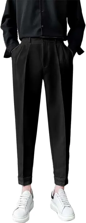 CRNTCEM Men's Cropped Golf Pants Ankle-Length Flat-Front Business Formal Dress Pants Pleated Straight Leg Casual Trousers