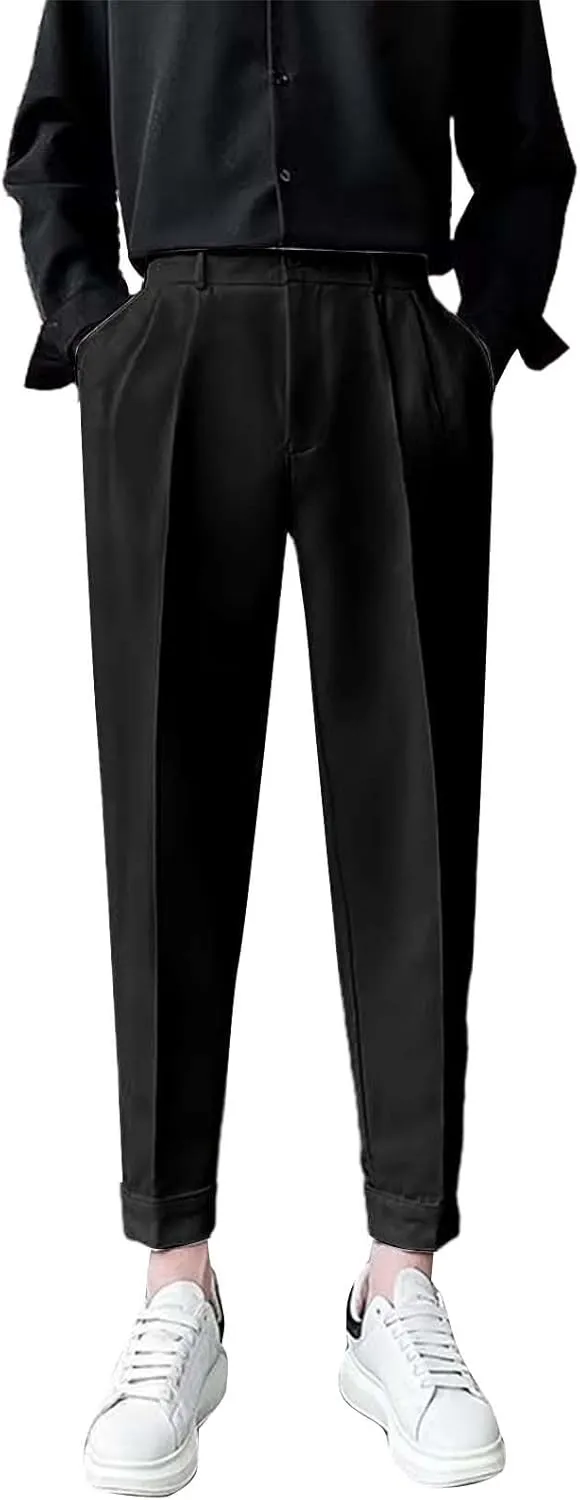 CRNTCEM Men's Cropped Golf Pants Ankle-Length Flat-Front Business Formal Dress Pants Pleated Straight Leg Casual Trousers